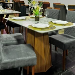 mesa mila. 4 cadeieras almofadadas